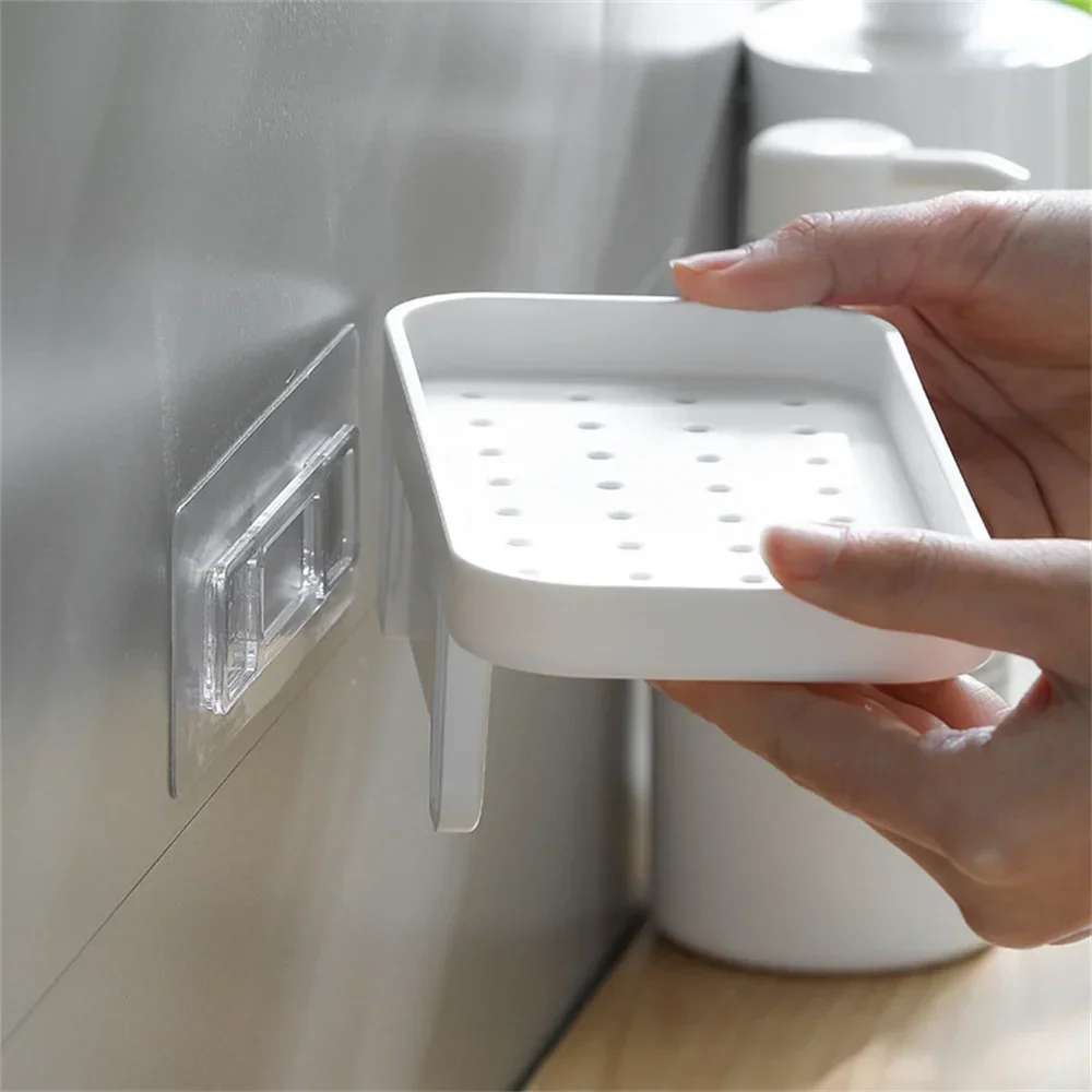 1pcs Simple Style Punch-free Shower Shelf Drainable Wall-mounted Storage Holder Wash Supplies Storage Rack Bathroom Accessories