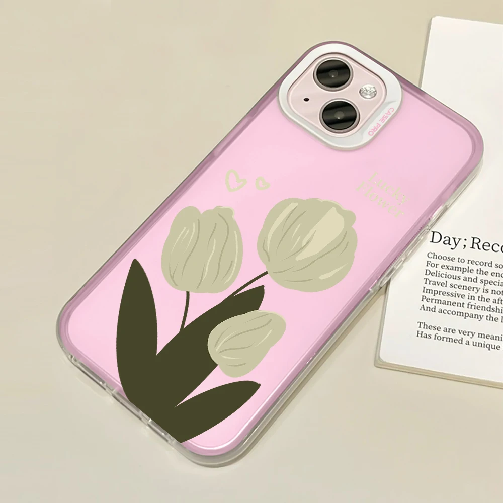 Tulip Flower Protection Shell for iPhone 14 13 ProMax XR XS Max 7 8 Plus SE Soft TPU Pink Cover for iPhone 12 11 Phone Case