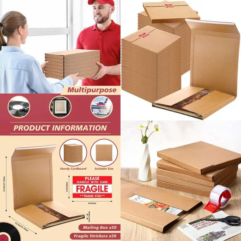 

50 упаковок 12,5 x 12,5 x 1 почтовых отправлений LP с хрупкими наклейками для защиты винилового альбома в доставке и хранении