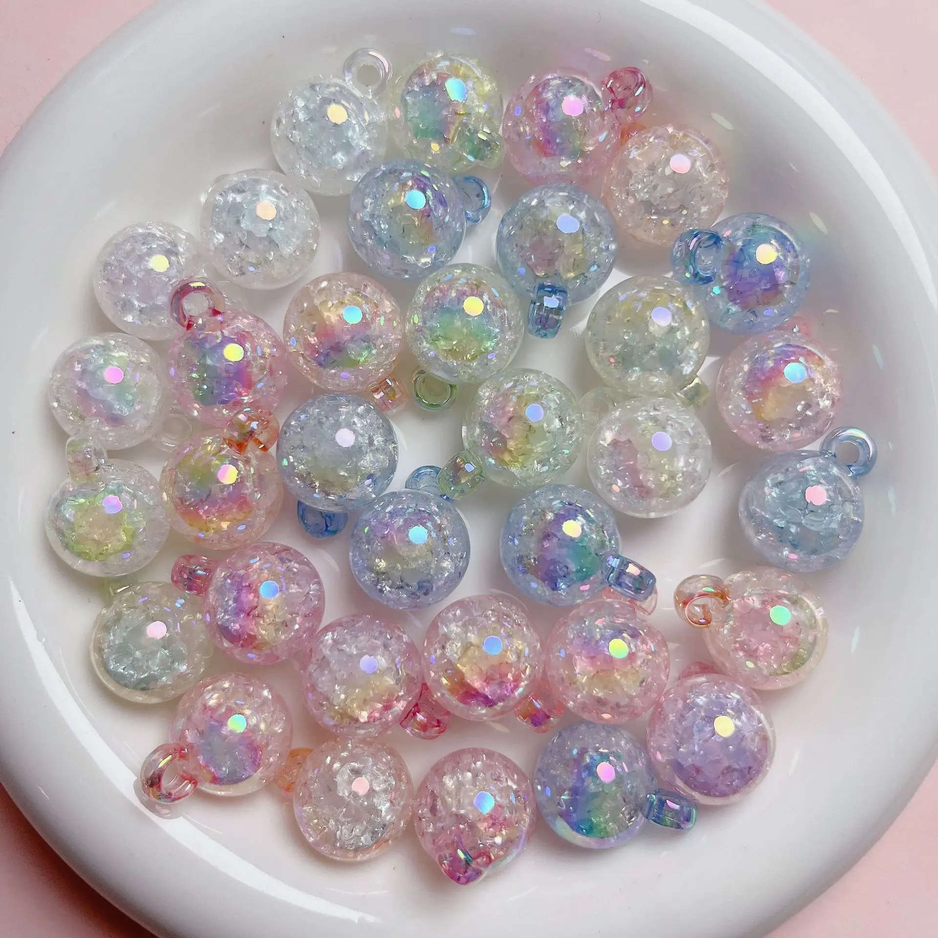 

DIY Jewelry Findings 16mm 80pcs AB Crackle Style Acrylic Round Ball Charms Ornament Accessory Material Necklace Bracelet Beading