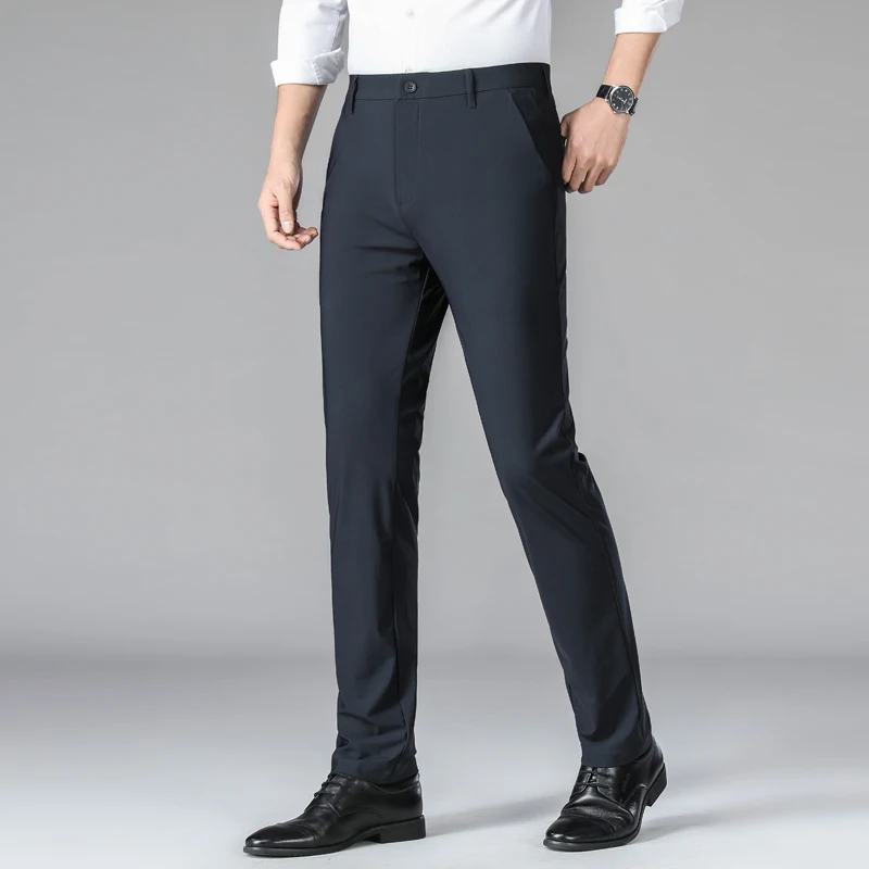 Freizeit hose Herren Sommer dünn Anti-Falten gerade lose vielseitige einfache klassische Anzug Stretch Business-Hose mittleren Alters