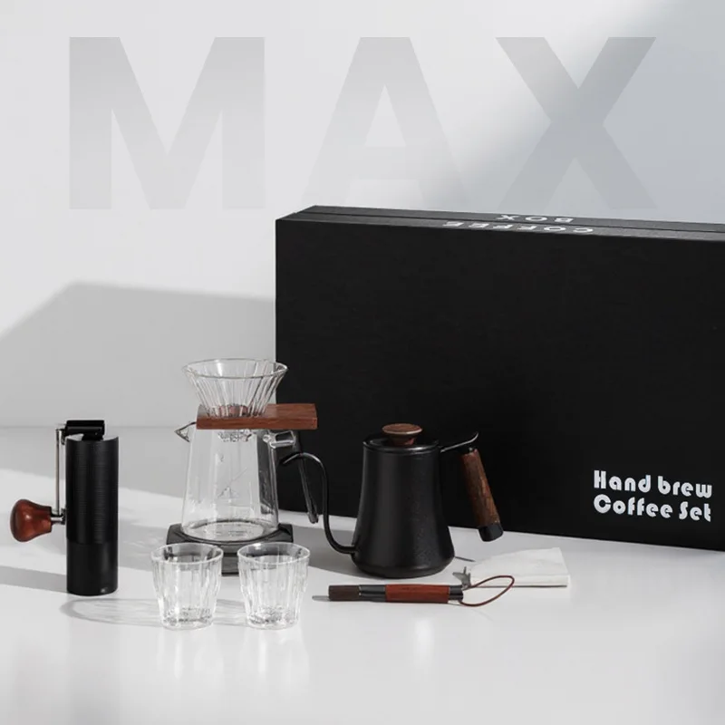 Hand brewed coffee set, hand cranked grinder, shared pot, filter cup, electronic scale, high-end gift box for coffee utensils