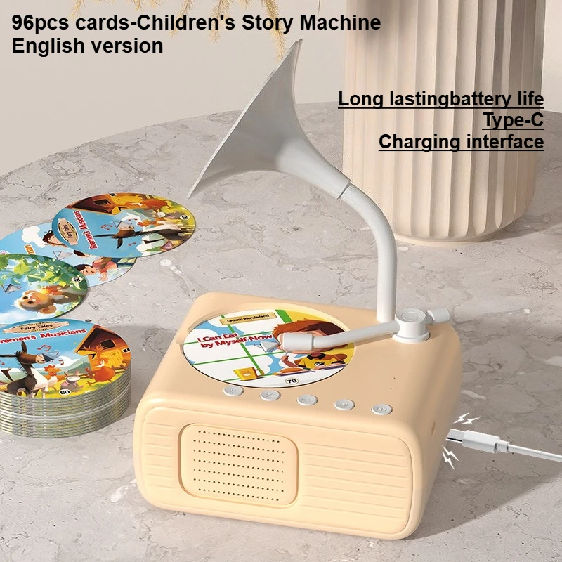 子供用蓄音機 96枚カード ストーリーテリングマシン 英語 子供の学習 教育 幼児期のおもちゃ カード蓄音機