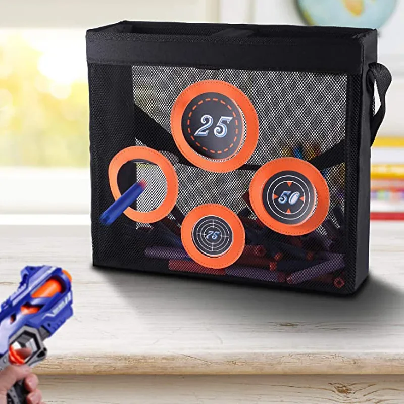 Borsa a rete portatile per la pratica di tiro al bersaglio compatibile con le freccette Nerf per bambini 6 + Nerf N-Strike Elite Series Blaster