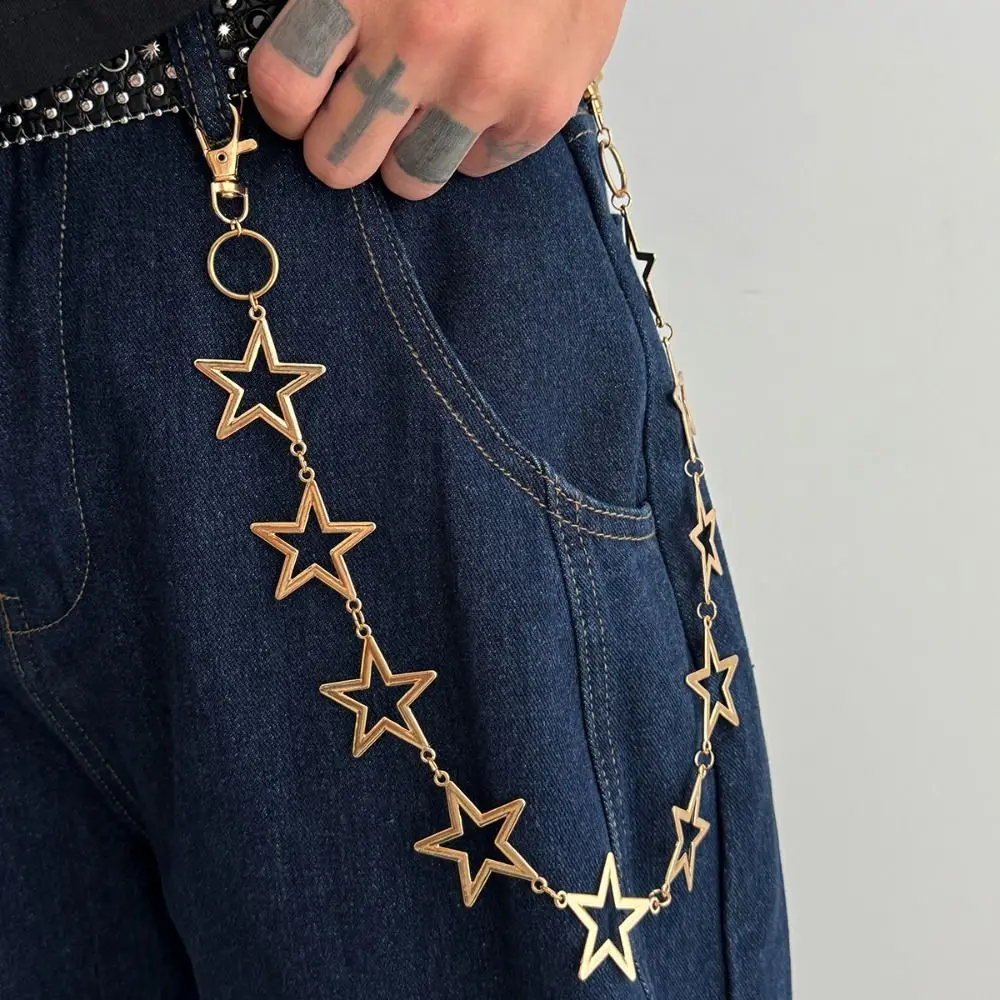 Personality Five-Pointed Star Pants Chain Hollow Out Geometric Punk Belt Chain Hip Hop Zinc Alloy Jeans Chain Male