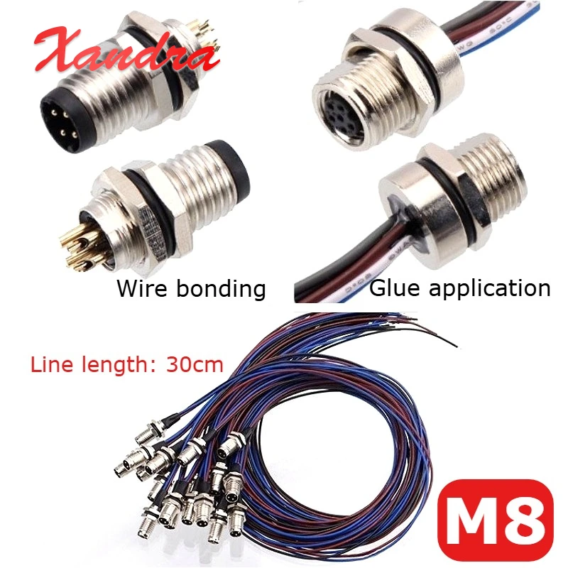 M8 3 4 5 6 8 Pin Male/Female Sensor Connector Cable A/B/D-type Front/Back Panel Electronic Wire Built-in Glue Filling Adapter