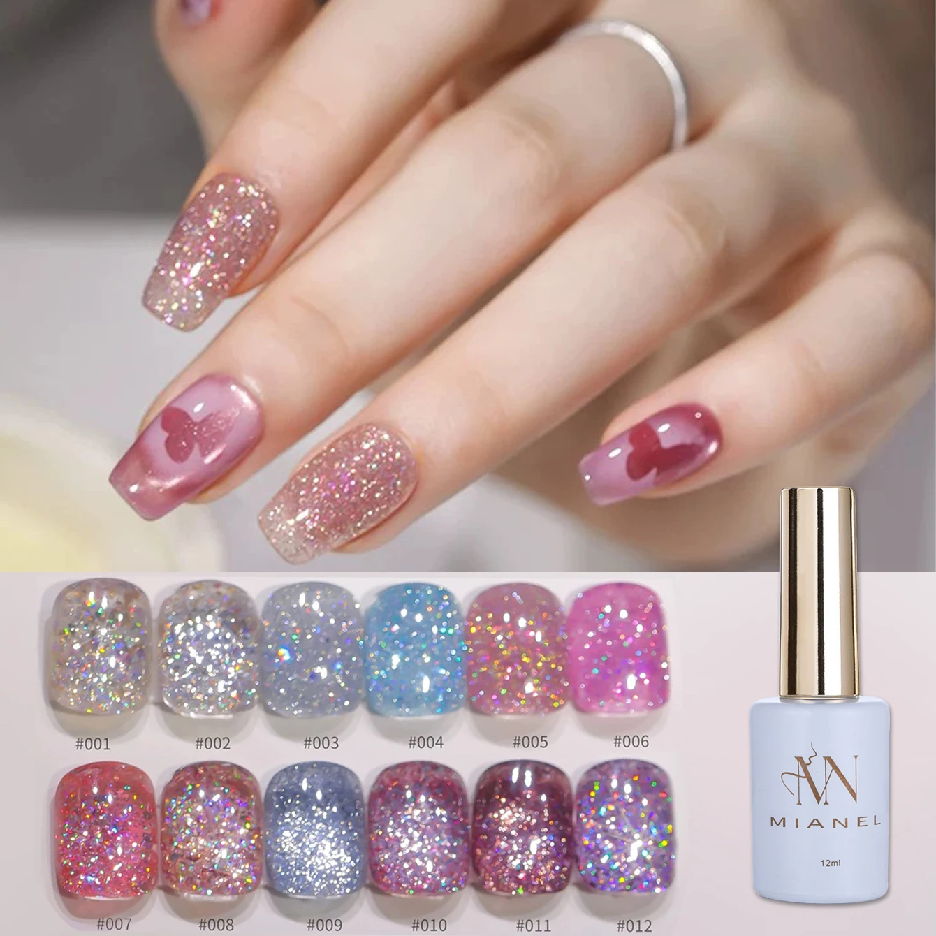 MIANEL 1PCS 12ML Wishing Star Burst Spar Ice Clear Glitter Gel Nail Polish Fine Flash White Blue Green Nail Polish Pink Nails