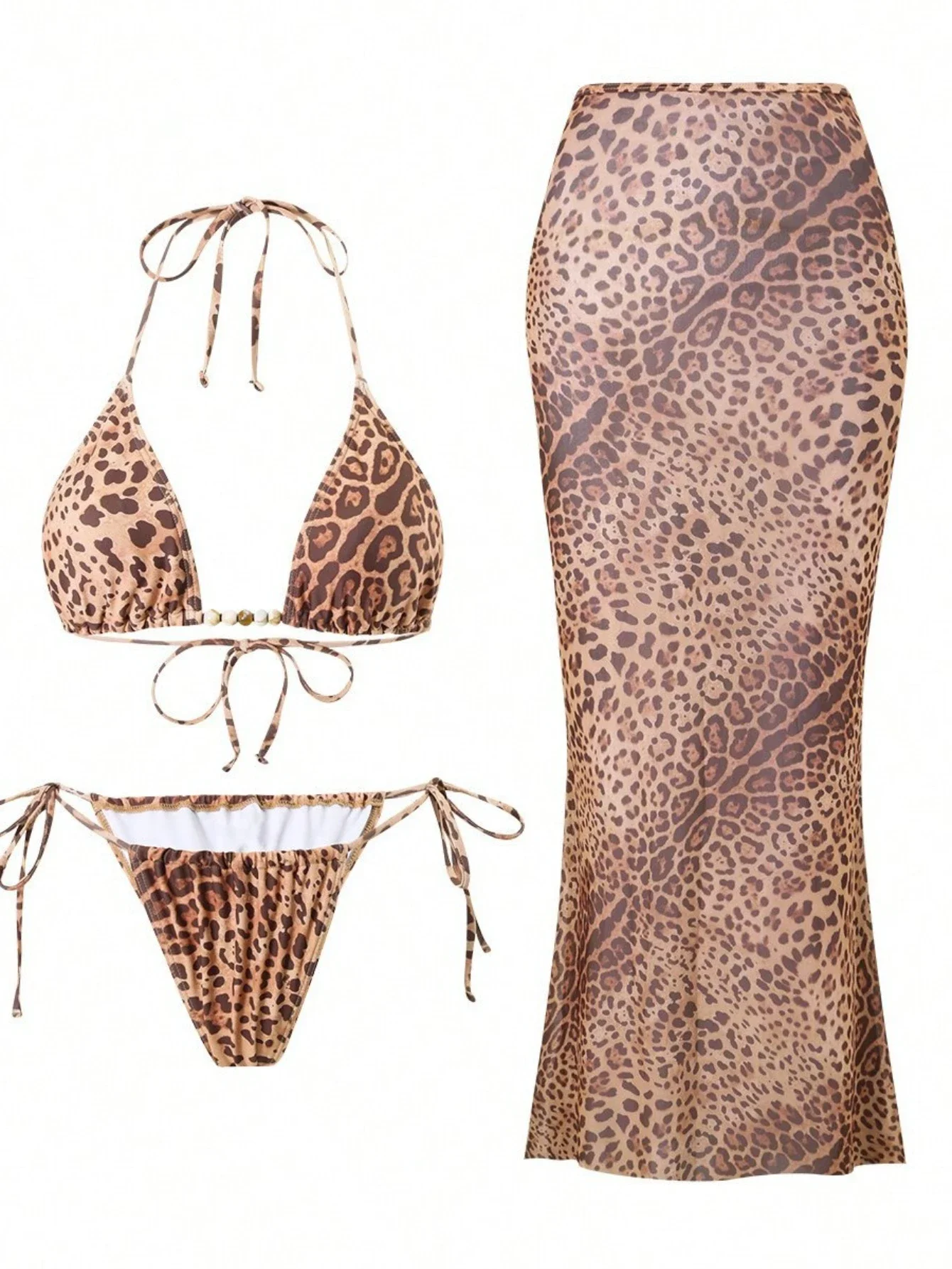 

Womens Sexy Leopard Print 3 Piece Bikini Set Triangle Top Skirt Cover Up Summer Swimwear Beach Bathing Suit Brazilian Swimsuits