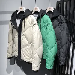 Down Jacket Men Trendy Fake Two-piece Hooded Loose Jacket Zipper Casual Cotton Coat