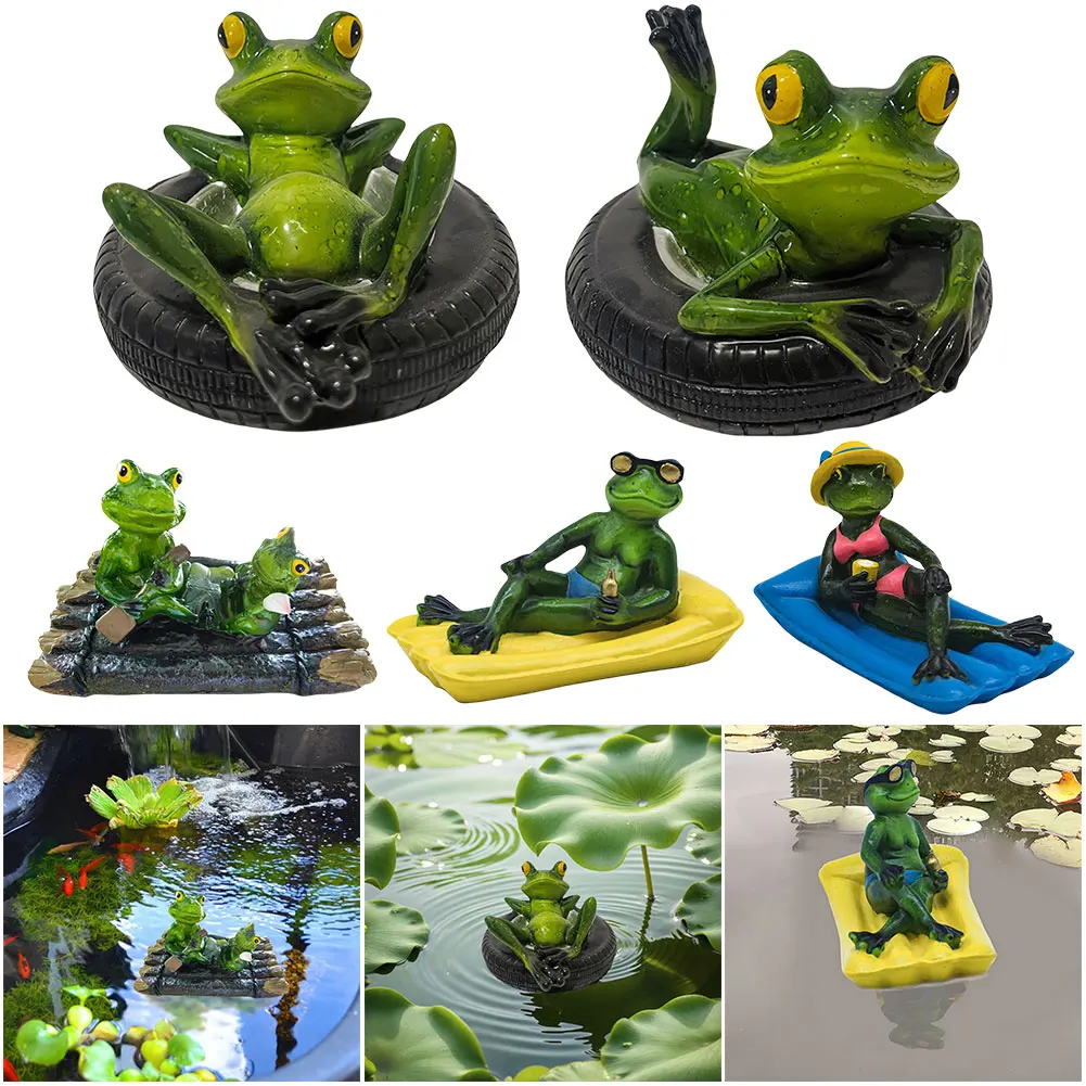 

Yard Pond Frog Decorations Frog Statue Water Floating with Frog Lotus Leaf and Garden Courtyard Water Fountain Rustic Style