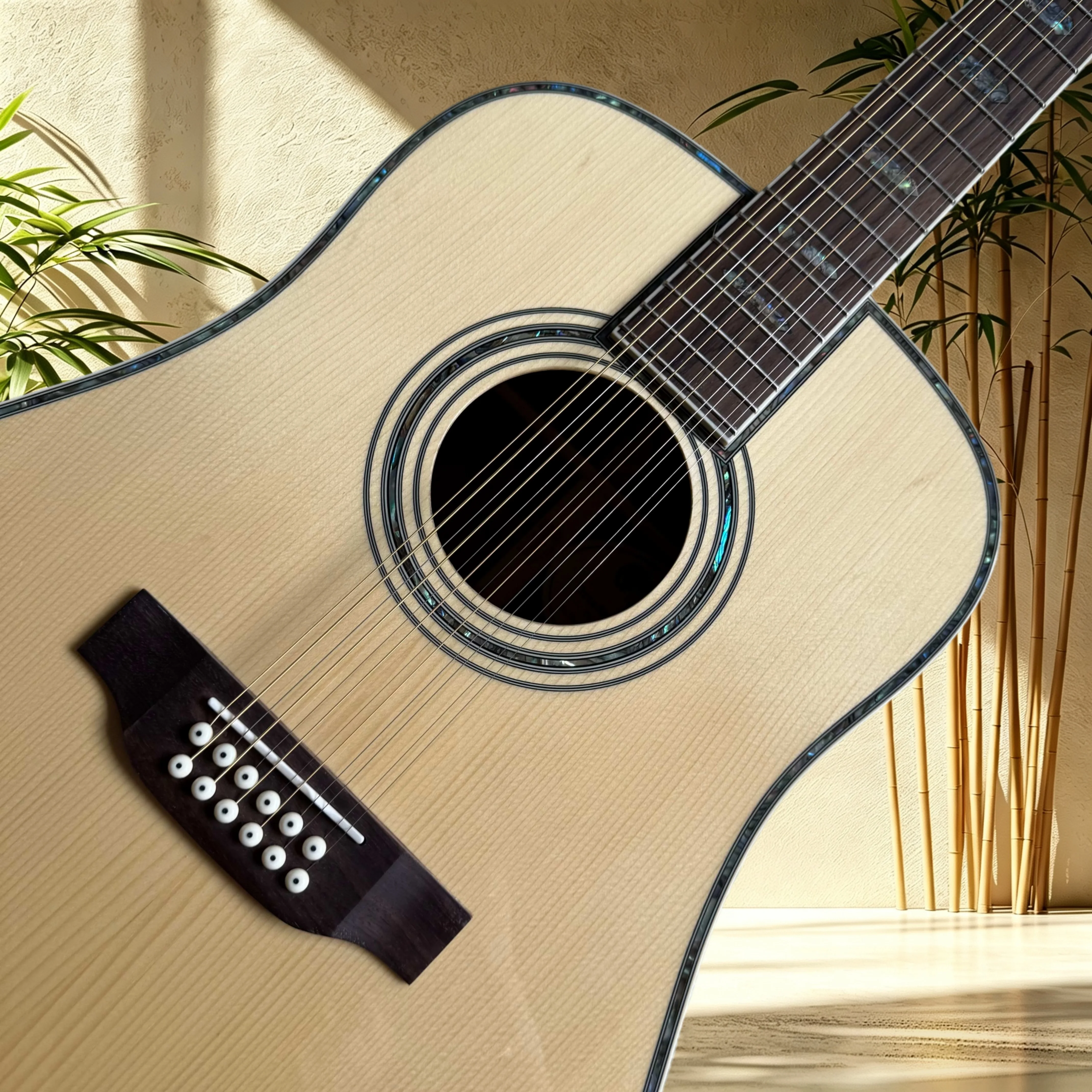 D4512‑String Solid Acoustic Guitar Spruce Top Rosewood Back Sides Rosewood Fretboard Shell Inlay Binding Folk Singing12 String