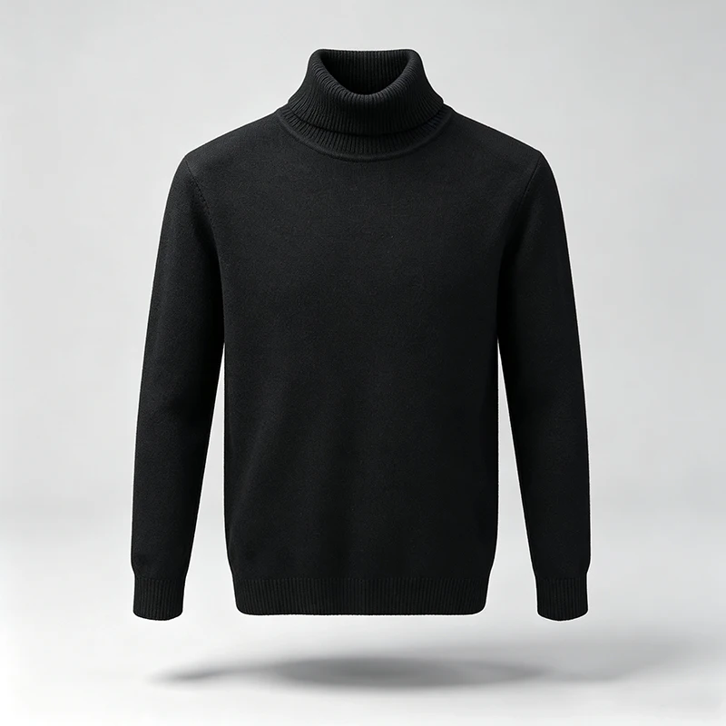 Herren-Strickpullover mit Rollkragen, langen Ärmeln und geripptem Saum und Bündchen, ideal für den urbanen Alltag, den Stadtpendelverkehr, die Freizeit und die kalte Jahreszeit. – Detail 7