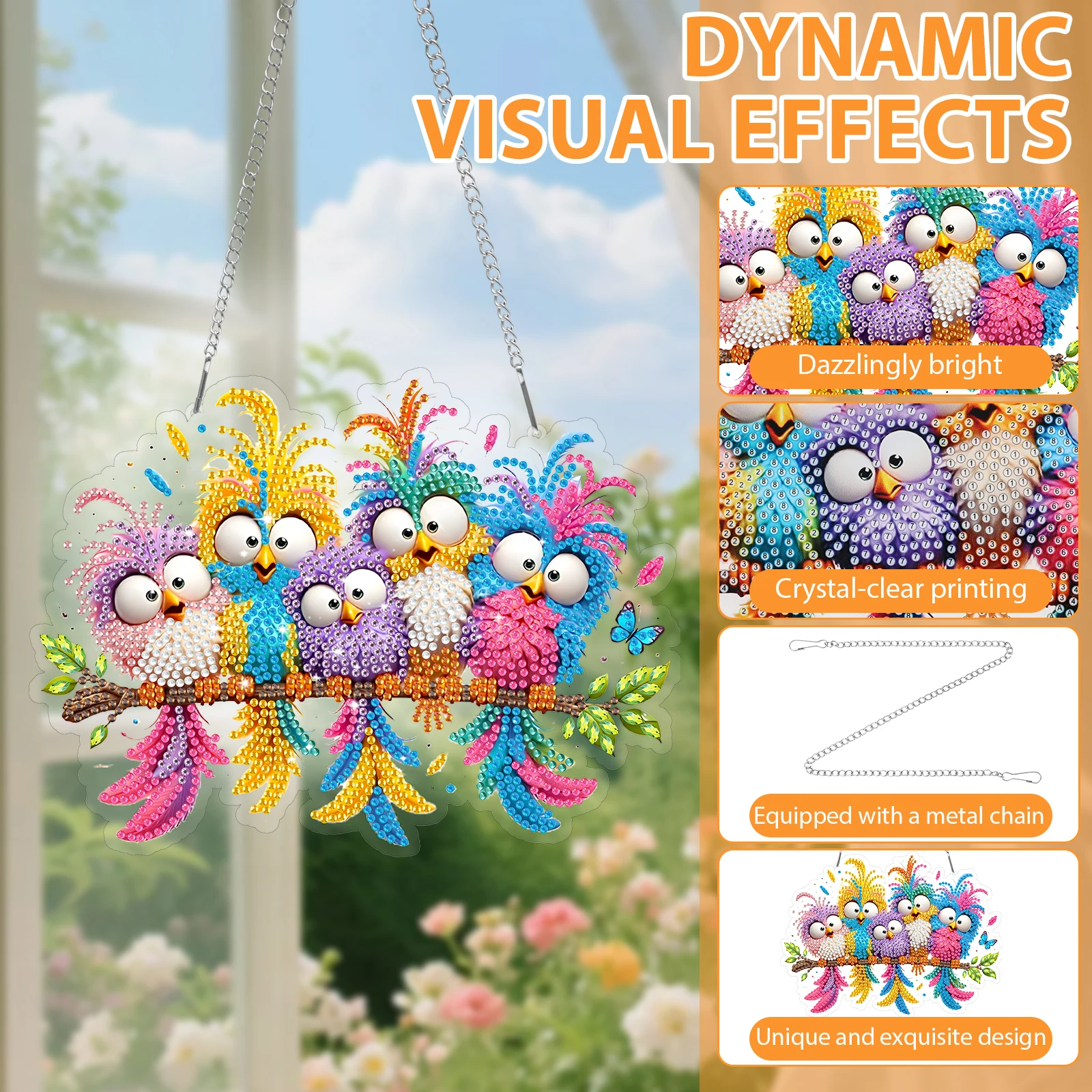 Bird Shaped Acrylic Diamond Arts Hanging Kit Double-sided DIY Special Rhinestone Arts Pendants Balcony Window Hanger Board Decor