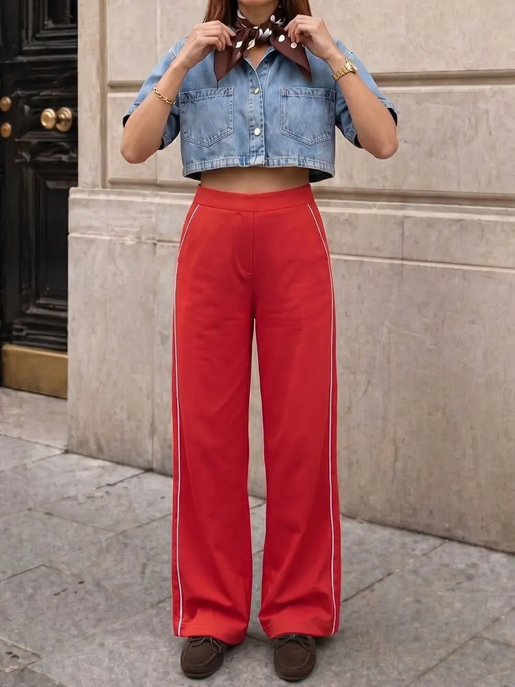 HH Women Fashion Trousers Hem Side Zipper Straight Pant Drawstring Elastic Waist Loose Wide Leg Streetwear Party Vacation Pants