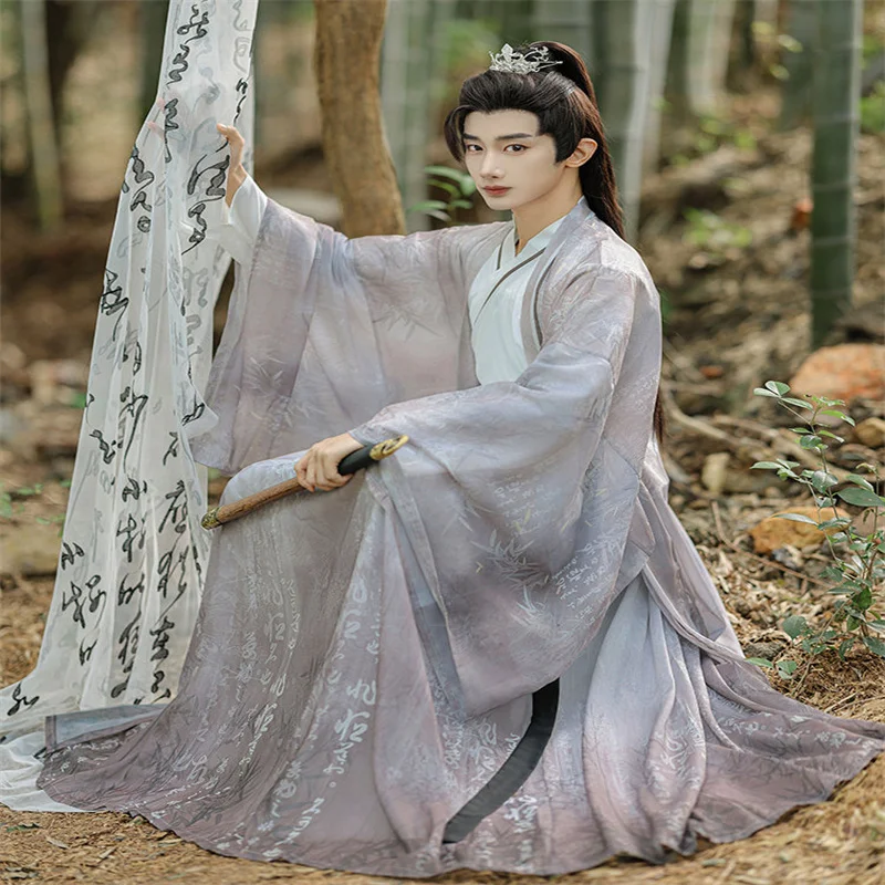 

Hanfu Men Chinese Traditional Weijin Dynasty Fairy Wuxia Cosplay Ancient Costume Male Swordsman Outfit Stage Folk Dance Party