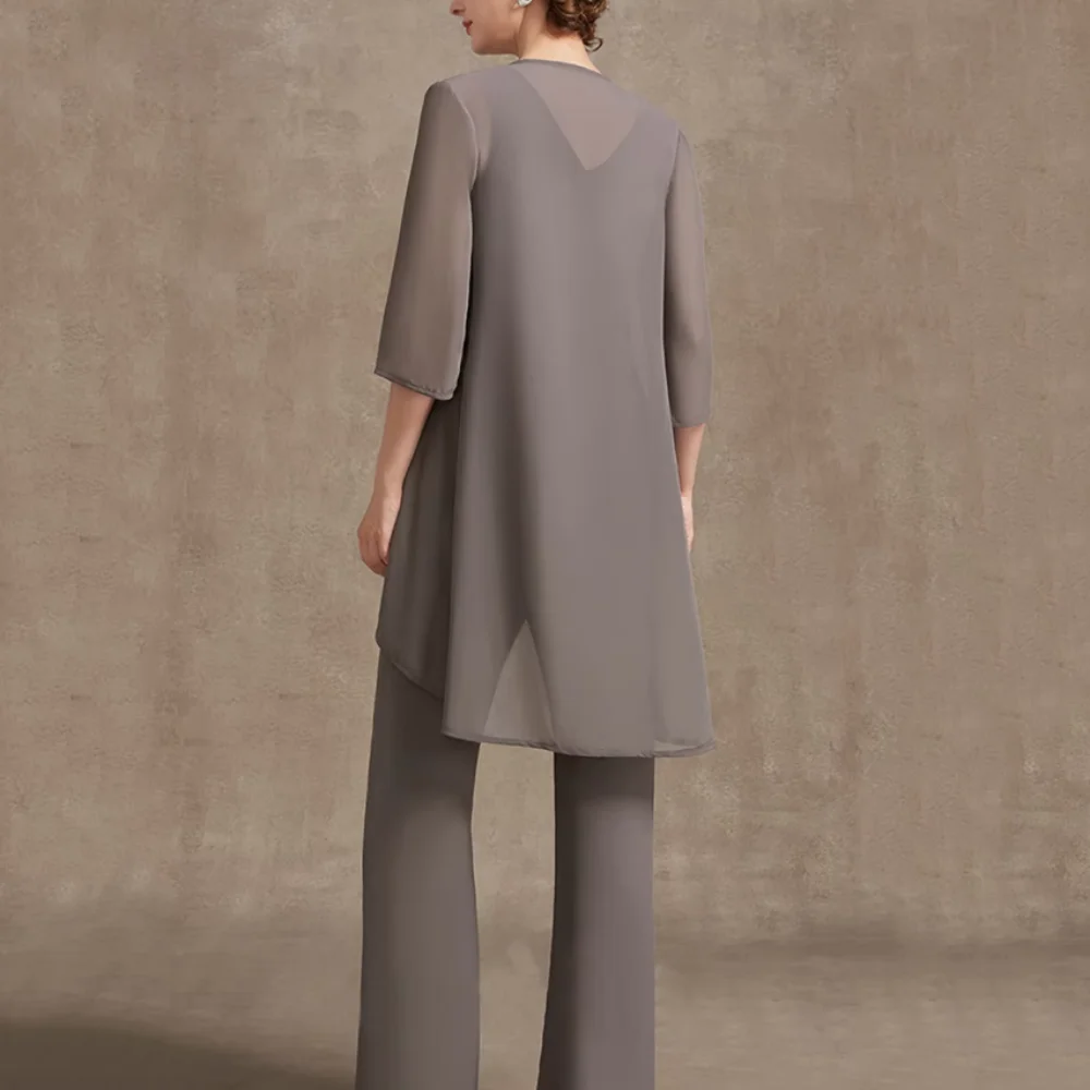 Chiffon Pantsuits Mother Dress Custom Vintage Formal Occasion Gown Two Pieces Lace O Neck 3/4 Sleeve robes invitée mariage