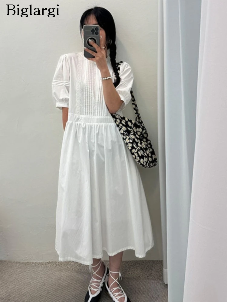 

Summer Dress Women A-Line Loose Ruffle Pleated Korean Style Ladies Dresses Fashion Sweet Woman Long Dress