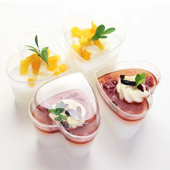 Plastic Ice Cream heart-shaped  Pudding Cups Dessert Cup  with Lid