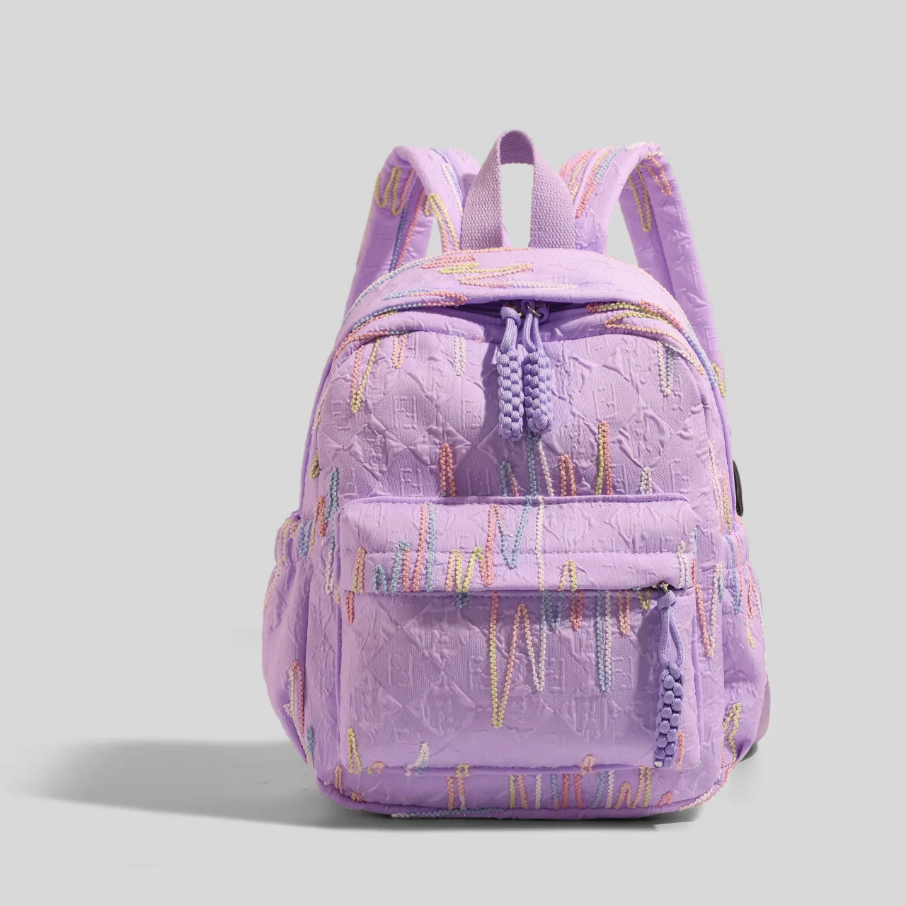 Small Quilted Backpack Colorful Embroidery Pattern Lightweight Mini Rucksack Casual Daily Shoulder Bag