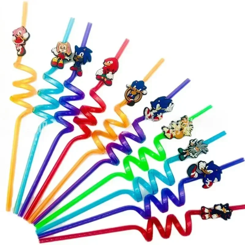 10pcs Sonic The Hedgehog Reusable Straw Party Decoration Accessories Anime Cartoon Straw Children's Birthday Party Supplies Gift