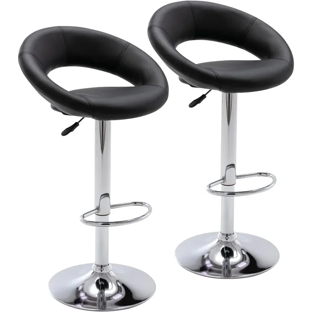 

Adjustable Bar Stools, Modern Cute PU Leather Swivel Barstools with Hollow Back, Airlift Counter Height Bar Chairs