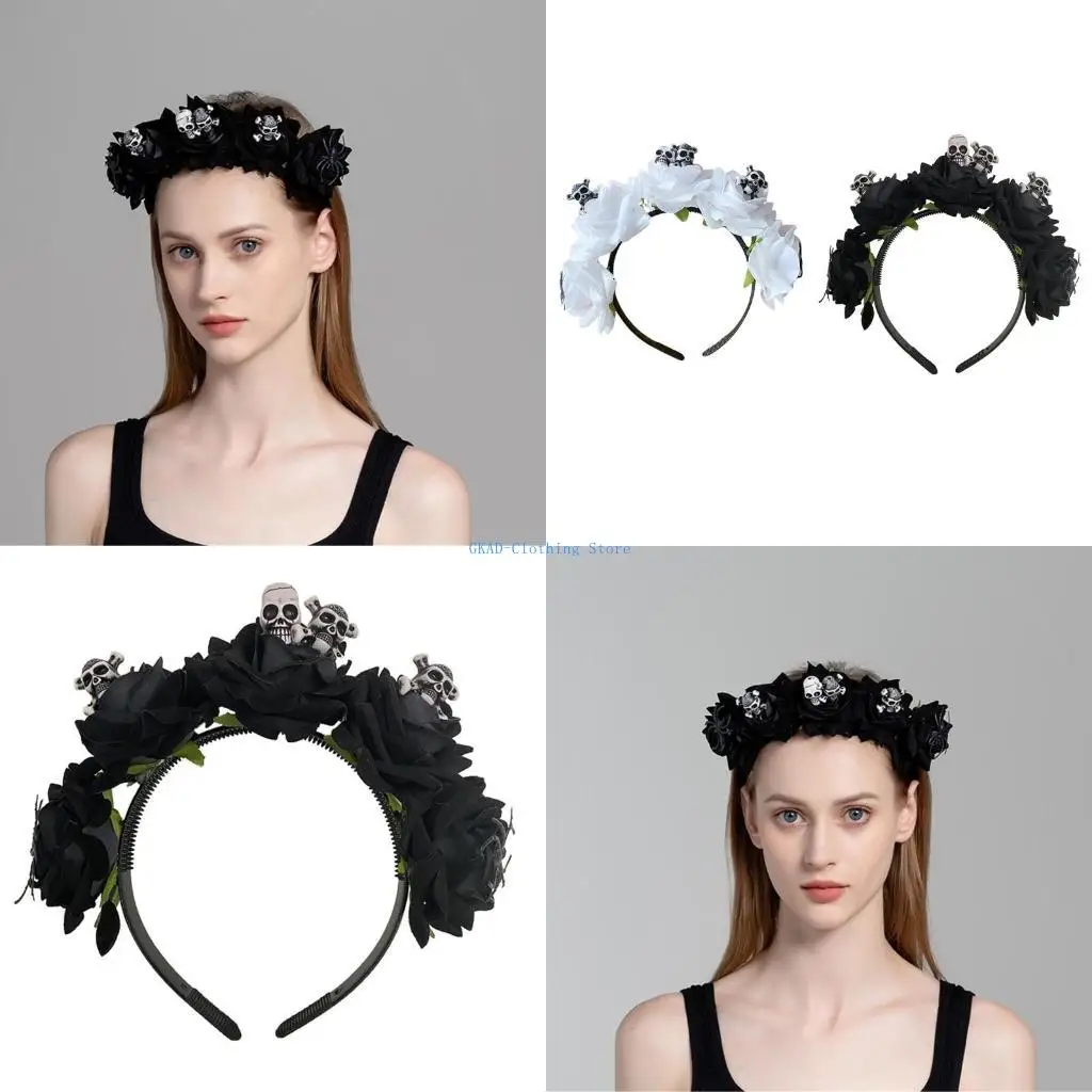 

N0pe карнавальная цветочная повязка на голову для волос Хэллоуин с мини -декором для волос черепа