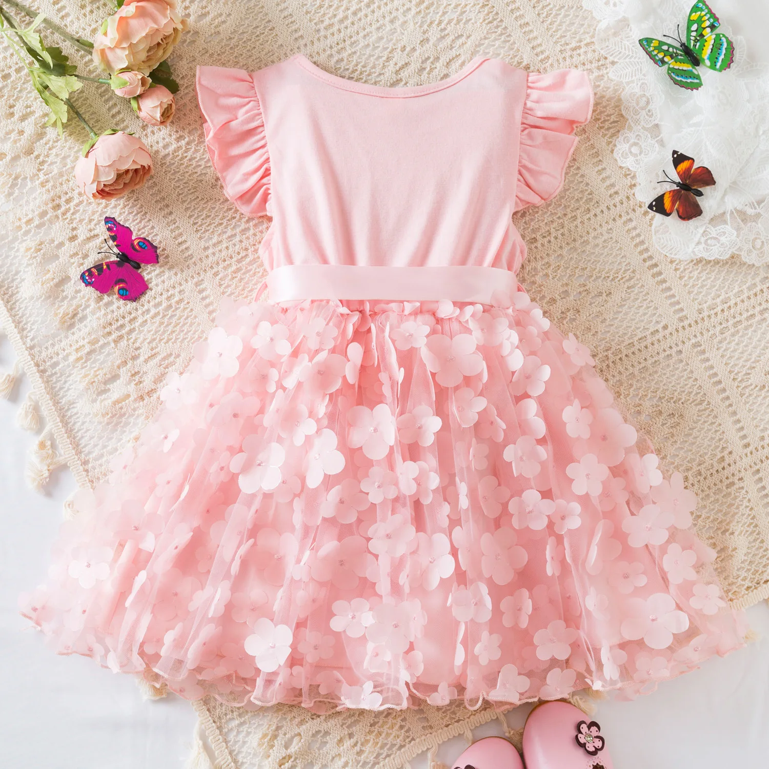 Charlotte Stylish Toddler 1-6 Years Toddler Little Girls Flutter Sleeves 3D Flower Girls Summer Dress