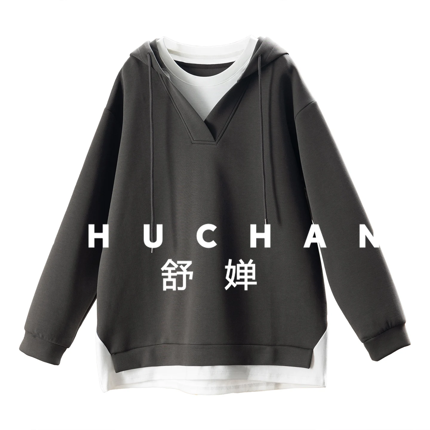 الخريف والشتاء المألوف الفرنسية الأسود التكنولوجيا الذاتي التدفئة وهمية قطعتين معطف بقلنسوة المرأة 27I9 #1