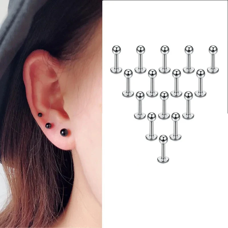 15Pcs 16G Stainless Steel Lip Rings, Labret Nose Studs Piercing Monroe Nose Studs Cartilage Tragus Helix Earring 6/8/10/12mm