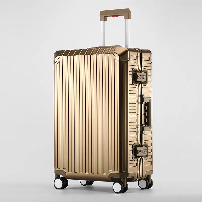 กล่องอลูมิเนียมแบบมีล้อลาก Suitcase20 29นิ้ว24 26นิ้ว, กล่องโลหะขึ้นเครื่องวัสดุแมกนีเซียมอัลลอยด์เคลือบอลูมิเนียมเสียงเงียบอเนกประสงค์