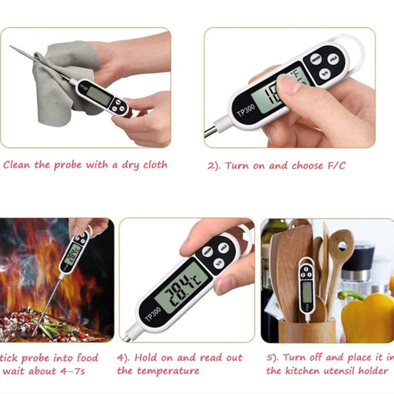 Termometro per alimenti portatile 1 pz TP300 Termometro da cucina digitale per la cottura della carne Sonda per alimenti BBQ Forno elettronico Utensili da cucina