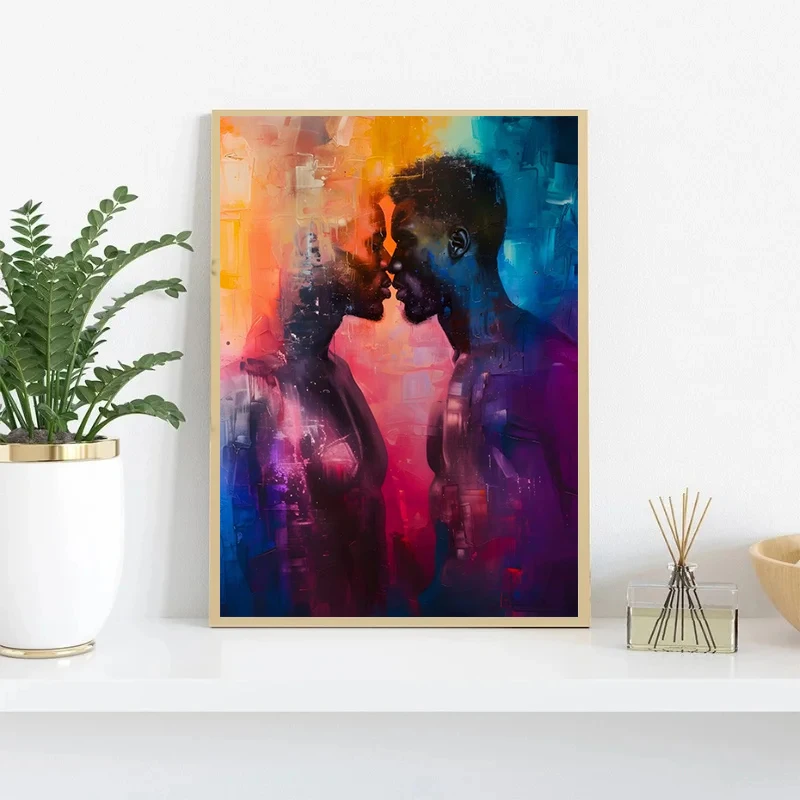 Gay Couple Love Posters and Prints Black Man Couples Hug Canvas Painting Wall Art Picture for Living Room Home Decor Cuadros