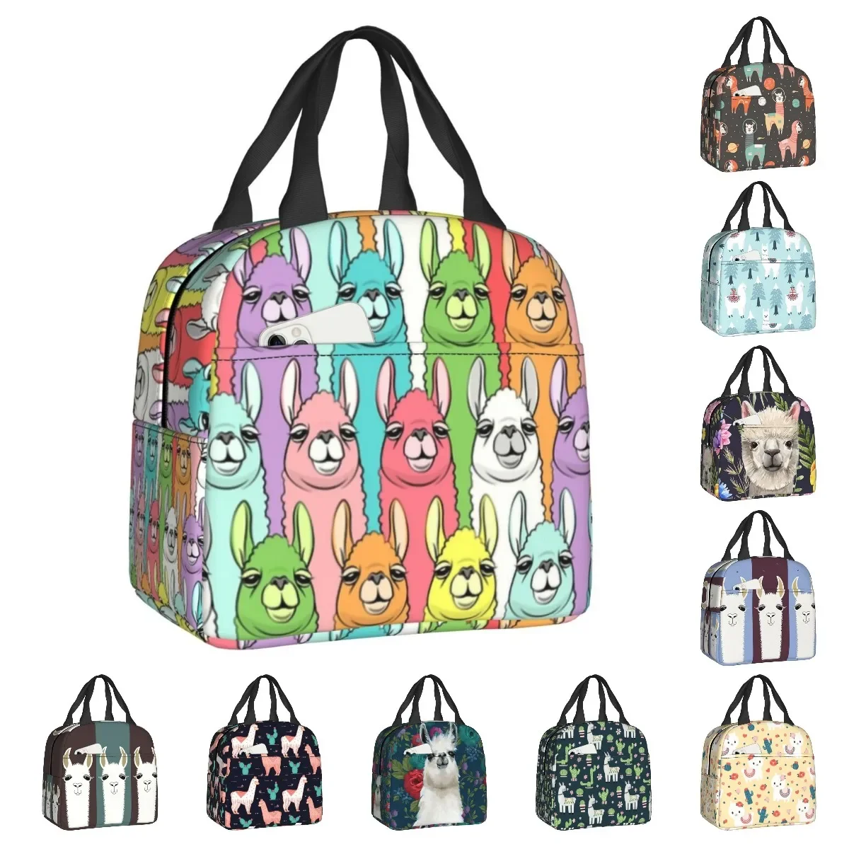 Rainbow Llamas Insulated Lunch Bag for Women Waterproof Alpaca Animal Cooler Thermal Bento Box Kids School Children