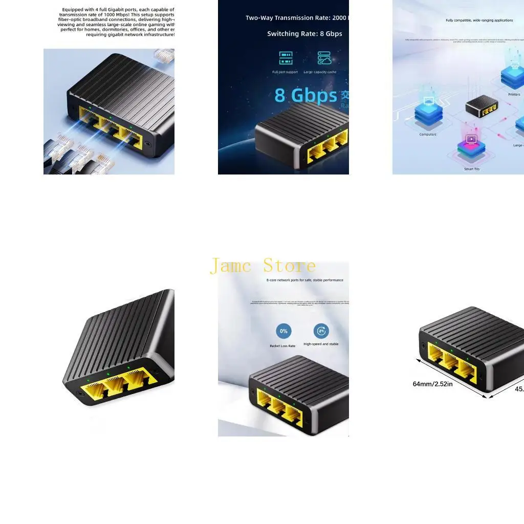 

LX0B 3 Port Gigabit Ethernet Switcher Aluminum Case for Home Networking Expansion