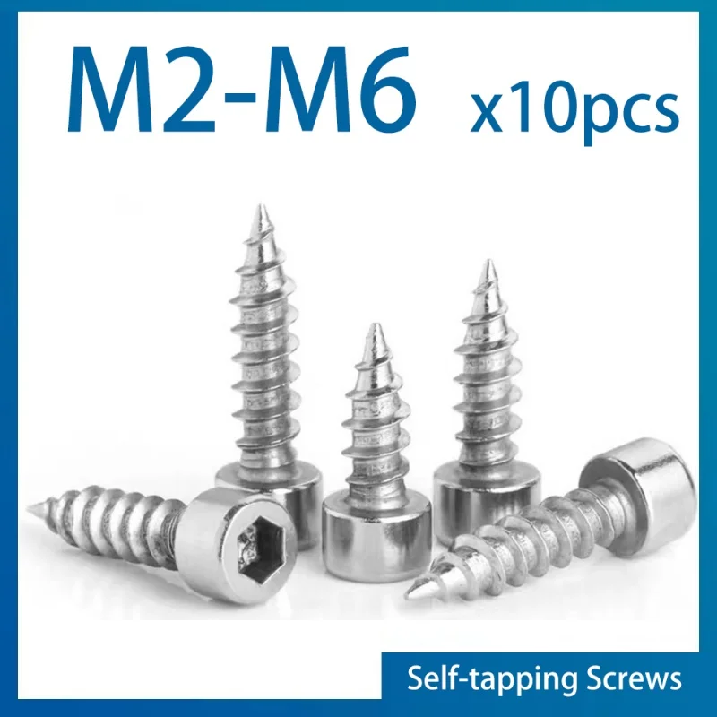 10pcs/lot M2 M2.5 M3 M3.5 M4 M5 M6 Hexagon Hex Socket Cap Head Self Tapping Screw 304 Stainless Steel Allen Head for Speaker