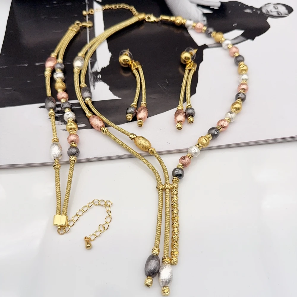 

Yuminglai Dubai Gold-Plated Jewelry Set For Women Beads Earrings Bracelet Rings Wedding Party Gifts Women's Accessories FHK22409