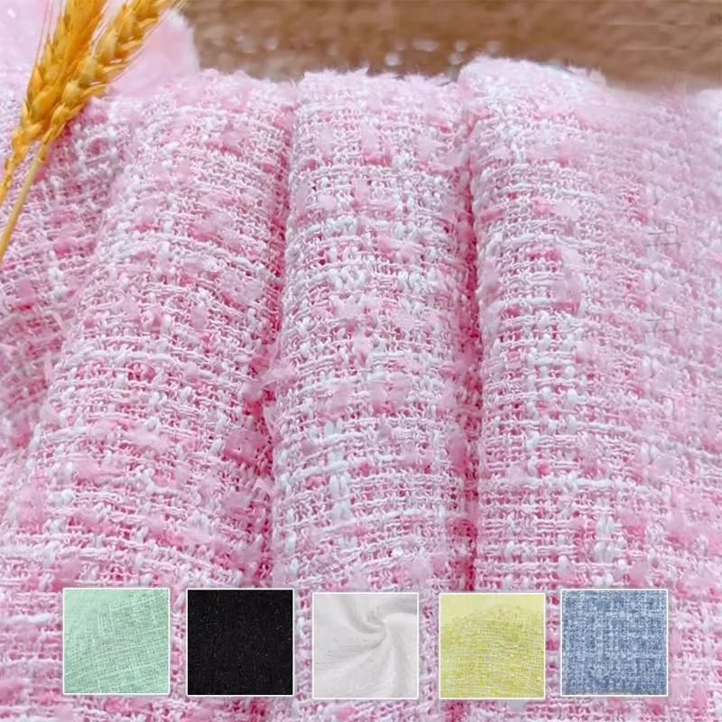 

Pink Color With Ribbon Yarn-Dyed Braided Tweed Fabric For Sew Women Autumn and Winter Dress Coat Handbag DIY Sewing Material