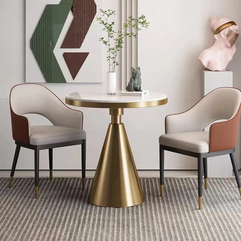 طاولة قهوة صغيرة بتصميم عصري فاخر لغرفة المعيشة باللون الذهبي أثاث منزلي معدني مستدير من الرخام الأبيض طاولة جانبية للأريكة الذهبية #1