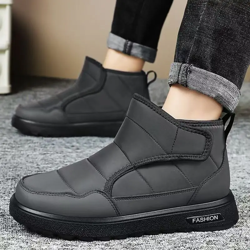 Men Winter New Flat sole Ankle Snow Boots Soft Sole Non Slip Waterproof Thicken Plush Warm High Top Velcro Elderly Cotton Boots