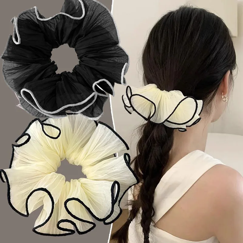 

Korea Elegant Oversize Scrunchies Women Girl Elastic Folded Chiffon Hair Rubber Band Tie Retro Fashion Hair Ring Rope Headwear