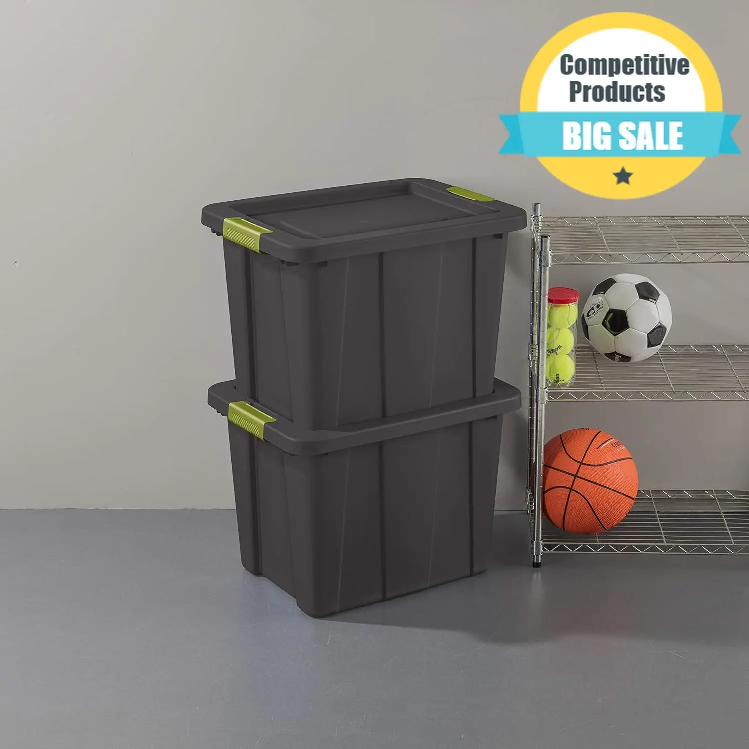 

Durable 18 Gal Latching Tuff1 Storage Tote, Stackable Bin With Latch Lid, Plastic Container To Organize Garage, Basement, Gray B