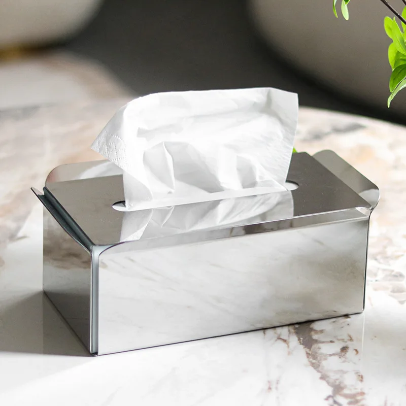 

Modern Metal Square Tissue Box Ornament, Stainless Steel Tissue Box, Creative Living Room Desktop Kitchen Tissue Storage Box