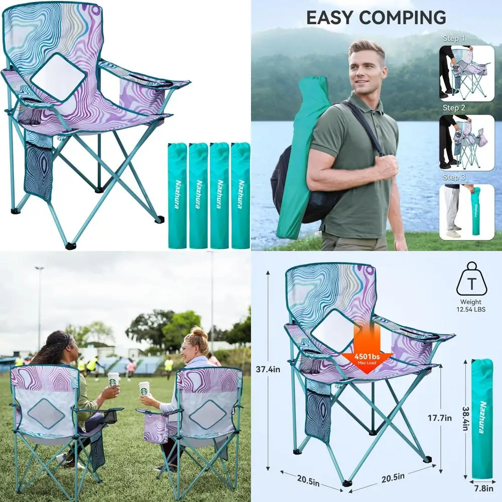 

Складные походные стулья из 4 штук с чехлом-холодильником, сетчатой спинкой и карманом для подстаканника — цветочный дизайн, идеально подходит для улицы Adventu