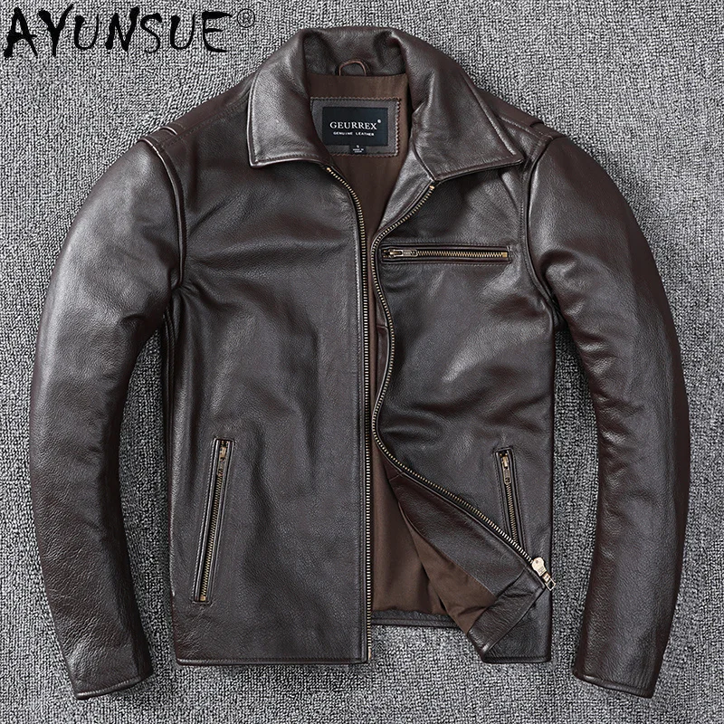 Real Genuine Leather Jacket Men High Quality Cowhide Coats Casual Brown Jackets Veste Cuir Homme 2021 KJ6737