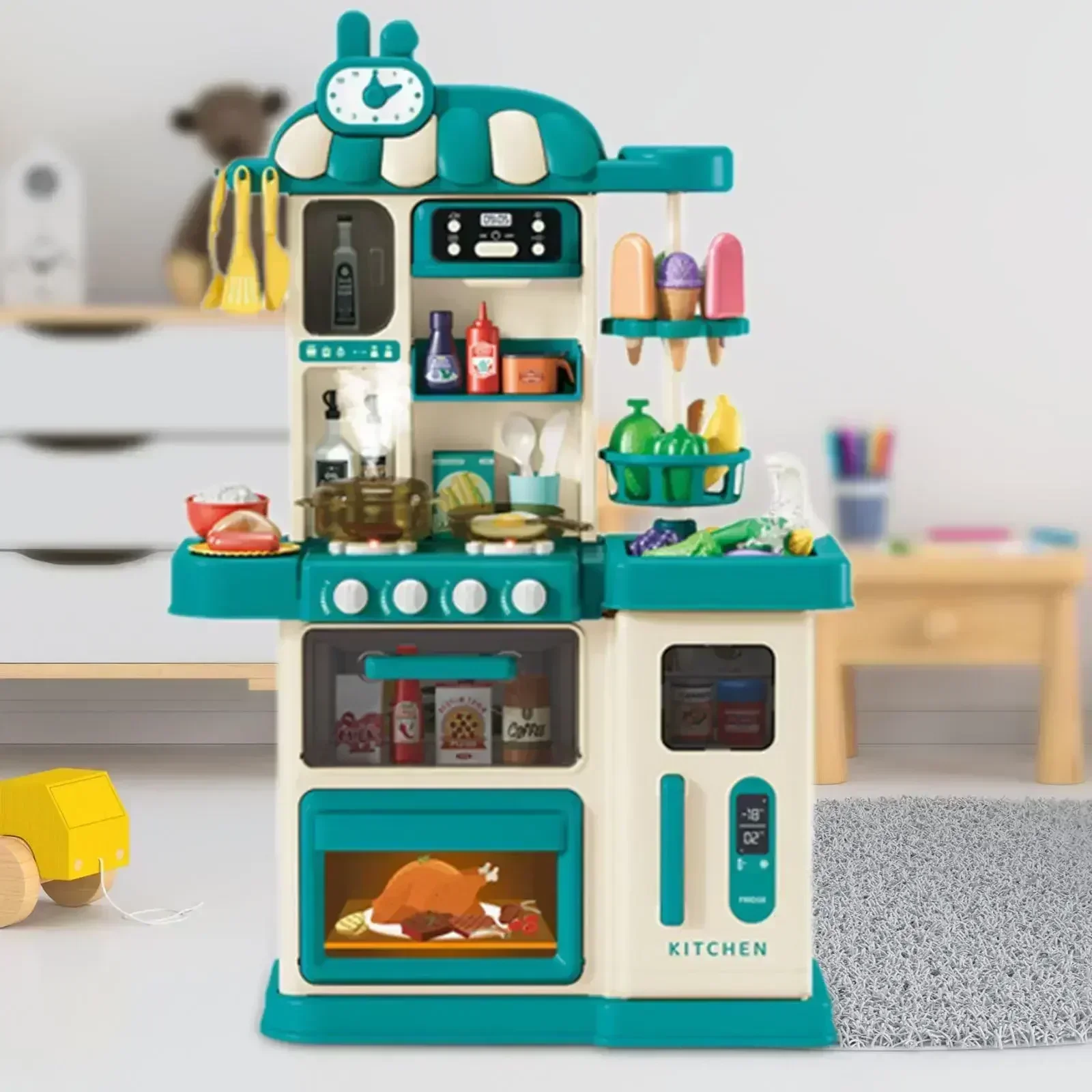 เครื่องใช้ในครัวจำลองขนาดใหญ่95ซม. สำหรับเด็ก, โต๊ะทานอาหารสเปรย์ออปติก