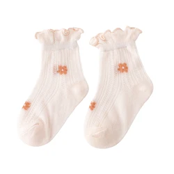 Adorable Infant Girl Ruffled Socks Delicate Breathable Lace Trimmed Cotton Socks Lightweight Mesh Floral Socks for Summer