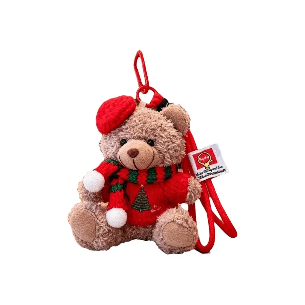 Red Beret Plush Bear Keychain Knitted Sweater Soft Plush Christmas Bear Pendant Mini Size Colorful Xmas Tree Bauble Car Mirror
