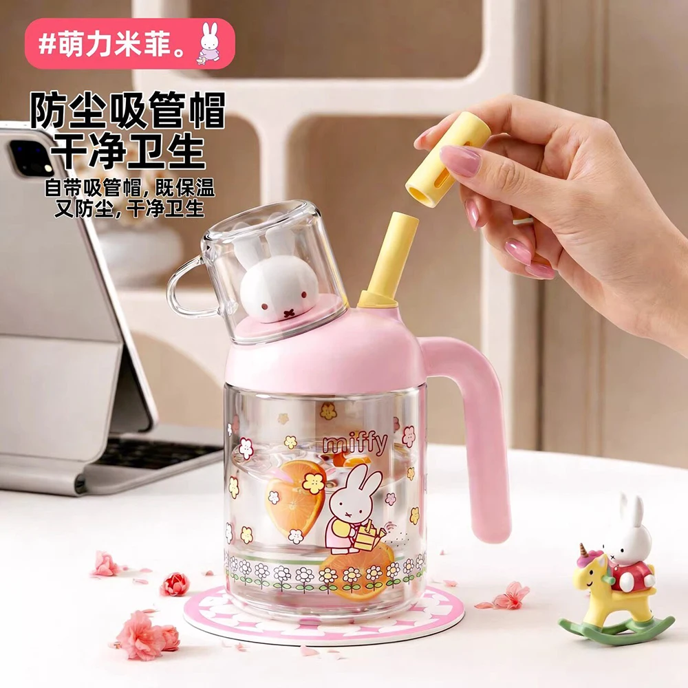 Kawaii Miffy Double Drinking Cup Cute Glass Water Bottle Mini Tea Cup High Borosilicate Heat Resistant Leakproof Girl Gift - view 3