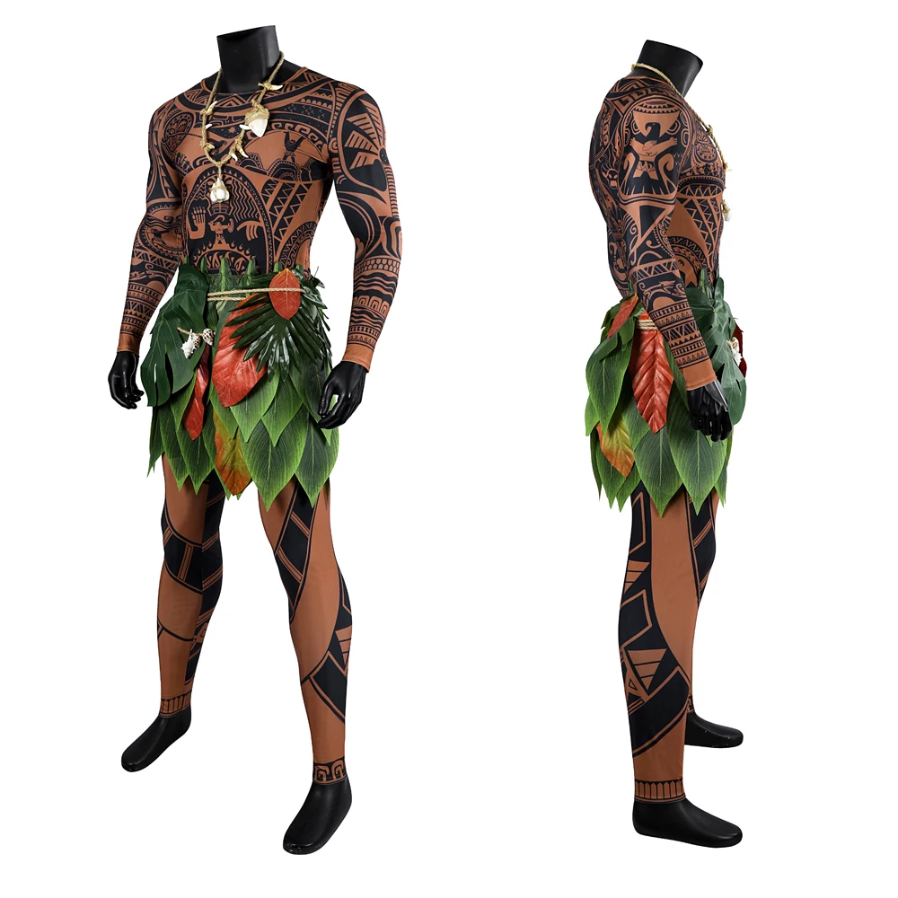 Zentai Halloween Carnival New Movie Moana 2 Māui Highly Restored Tattoo Pattern Printed Jumpsuit Accessories Cosplay Costume