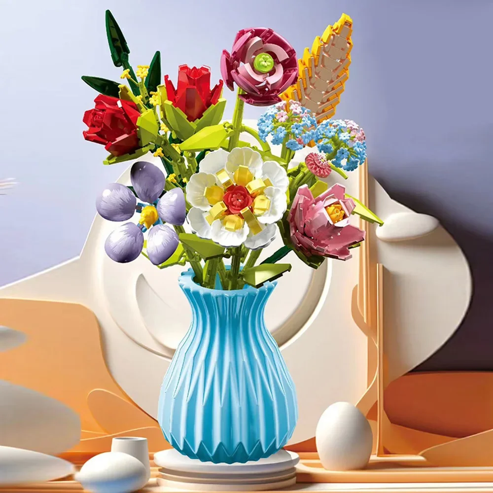 Konstruktionsbausteine Blumen Blüte Kreativset Vase + Blumen 730 Teile